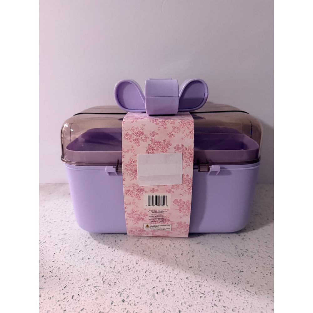 Mystic Art Supplies Multilevel Storage Box Purple Bow Handle Removable Tray NEW - Picture 3 of 4